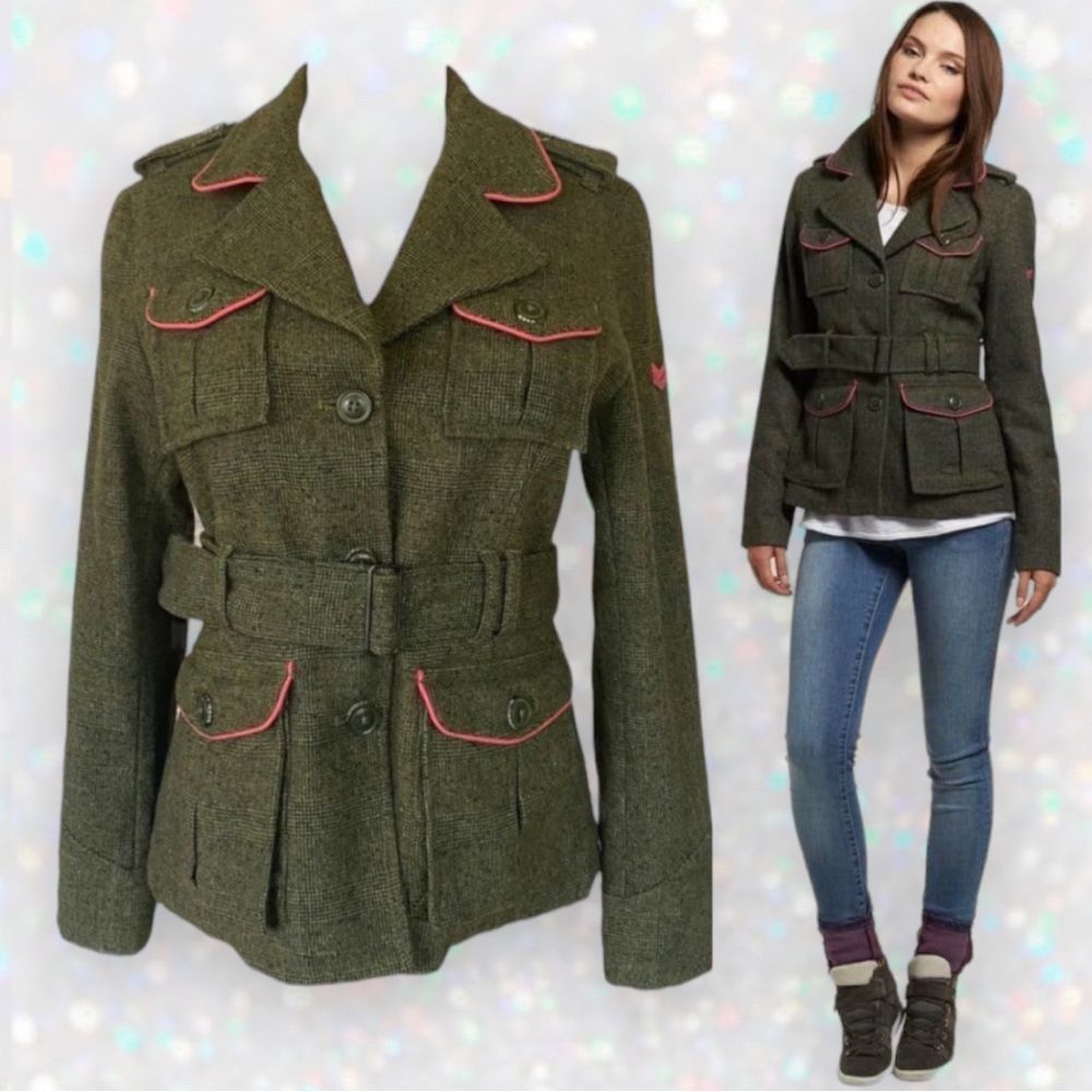 Superdry Olive Tweed Check Military Artillery Jacket